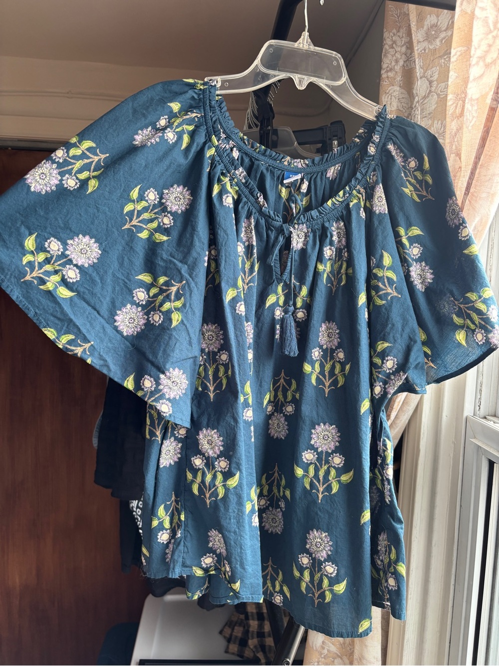 EUC Old Navy Flutter-Sleeve Tassel-Tie Top | Floral Peasant Blouse | Women’s XXL